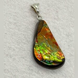 Canadian Ammolite Doublet Pendant Full Spectrum Fire Sterling Silver Bale | 37mm